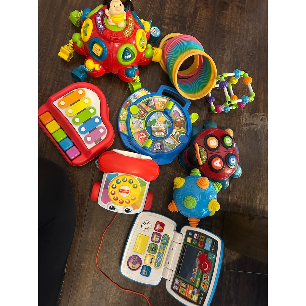 Box of fun learning toys for baby